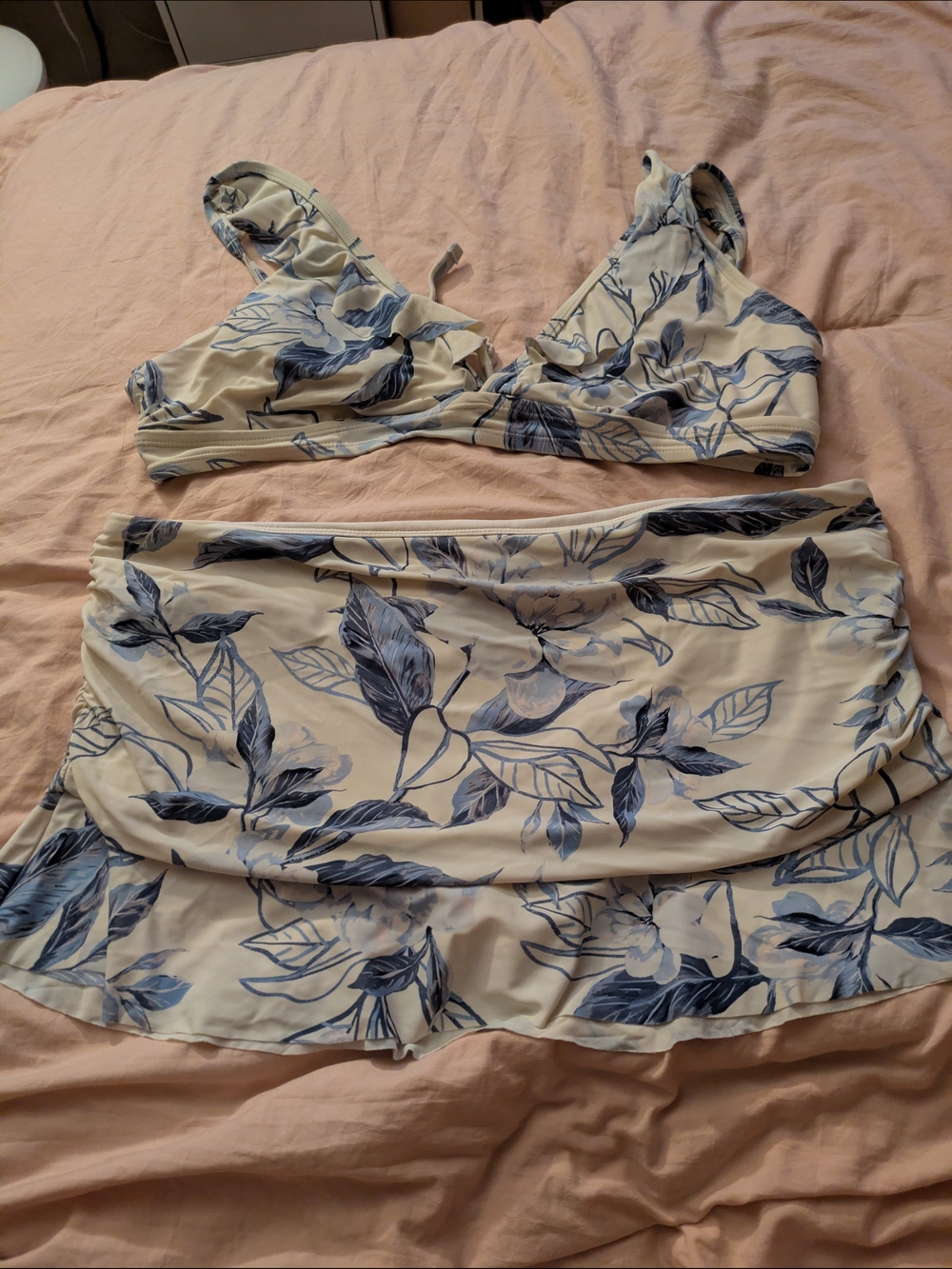 Blue Floral Two-Piece Swim Set Skirt Bottom Sz XXL
